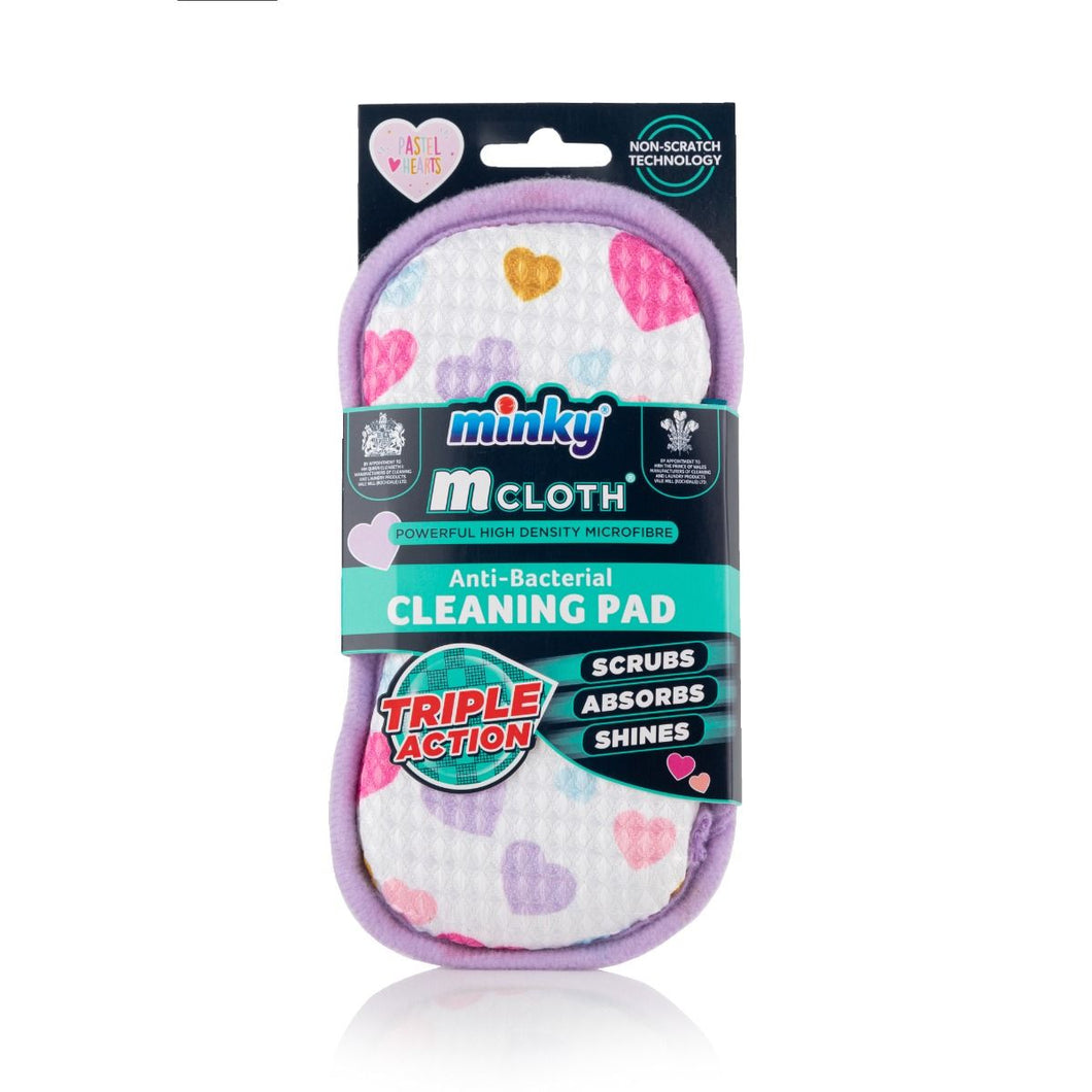 Minky M Cloth Anti Bacterial Cleaning Pad - Pastel Love Hearts