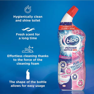 Bloo Power Active Gel Toilet Cleaner Fresh Flowers with Anti-Limescale, 700ml