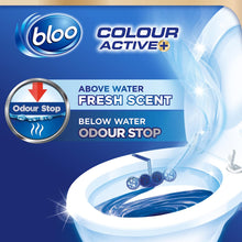 Load image into Gallery viewer, BLOO Colour Active Blue Water Rim Block, Bleach 3 x 50g - Clean toilet bowl with every flush
