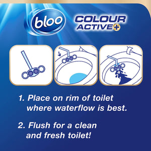 Bloo Colour Active Blue Water Rim Block, Bleach 3 x 50g - Clean toilet bowl with every flush
