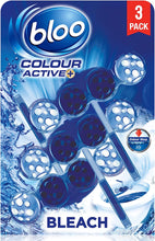 Load image into Gallery viewer, BLOO Colour Active Blue Water Rim Block, Bleach 3 x 50g - Clean toilet bowl with every flush
