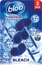 Load image into Gallery viewer, Bloo Colour Active Blue Water Rim Block, Bleach 3 x 50g - Clean toilet bowl with every flush
