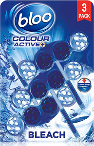 BLOO Colour Active Blue Water Rim Block, Bleach 3 x 50g - Clean toilet bowl with every flush