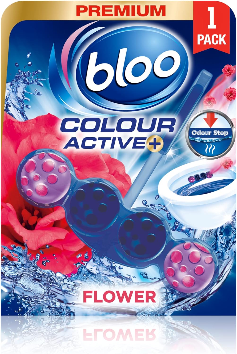 BLOO Power Active Clear Water Toilet Rim Block Flowers - Clean toilet bowl with every flush
